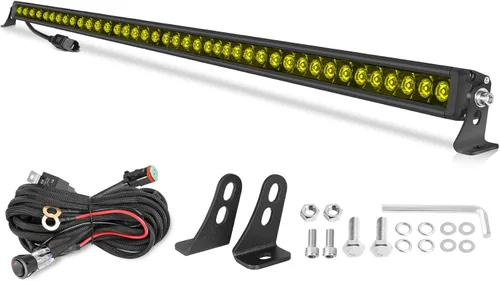 Miniatura 10 de OFFROADTOWN 8inch 120W 2pcs LED Light Bar Amber Single Row Fog Lights LED Pods Slim Offroad Driving Lights Yellow Spot Bumper Light with Wiring