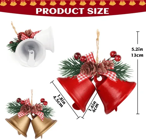 Miniatura 2 de Adorno rojo de campanas de Navidad, adorno colgante de árbol de cascabeles de metal para decoración de Navidad, suministros de fiesta de vacaciones