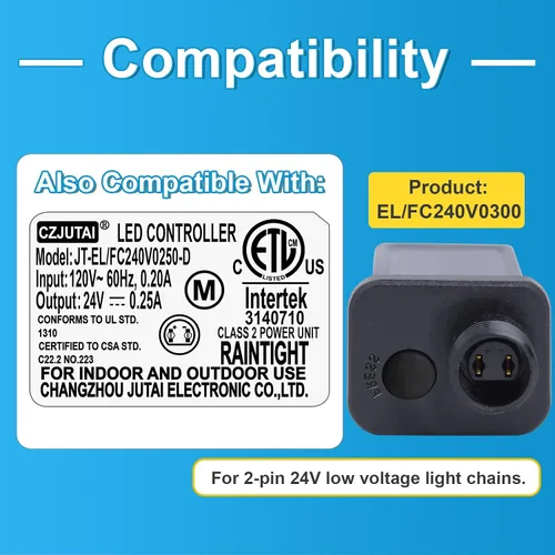 Miniatura 4 de PremierAdapter - Fuente de alimentación de 24 V 7.2 W para CZJUTAI JT-EL/FC240V0300-C 24V7.2W /6W/4.5W /3.6W para iluminación de Navidad, cadena
