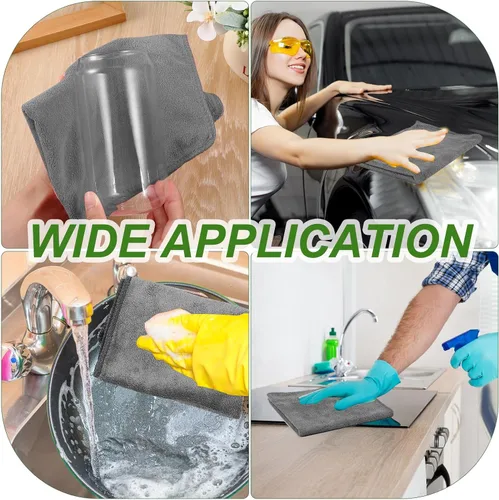 Miniatura 7 de Preboun Paquete de 300 paños de limpieza de microfibra de 12 x 16 pulgadas, multiusos, reutilizables, lavables, toallas absorbentes para casa, Gris