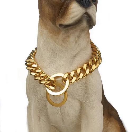 Collar de cadena para perro, acero inoxidable oro/plateado, 0.47 pulgadas de ancho, cadena de eslabones cubanos para perros, collar de entrenamiento