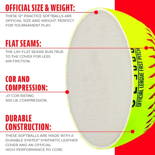 Miniatura 4 de Franklin Sports Pelotas de sóftbol oficiales para juego - OL3000 Fastpitch de 12" Pulgadas Pelotas amarillas de sóftbol de tamaño oficial +
