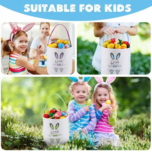 Miniatura 4 de 4 unidades de cesta de conejo de Pascua para niños, bolsas de tela de algodón, vacías personalizadas, cesta de huevos de caramelo, cubos