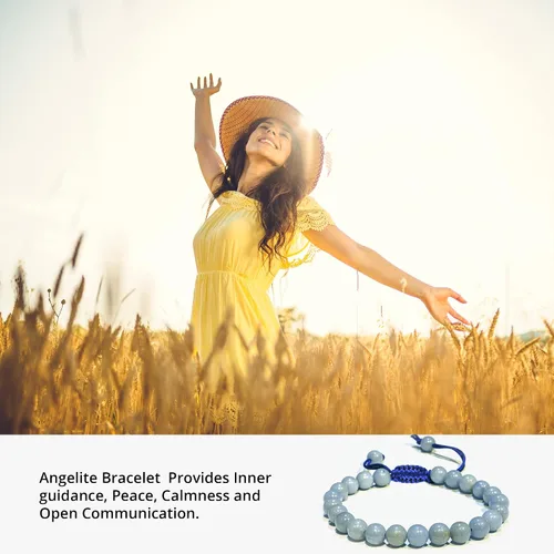 Miniatura 293 de Adjustable Crystal Bracelet – Gemstone Bead Bracelet with Adjustable Macrame String – Chic Gemstone Bracelet for Men and Women – 8mm Round Healing
