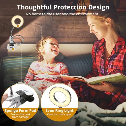 Miniatura 8 de Skymore Luz de clip - 3 modos de color y 10 luces LED de escritorio de lectura con abrazadera flexible de cuello de cisne para lectura de niños a