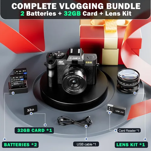 Miniatura 6 de Cámaras digitales para fotografía con control WiFi y aplicación, cámara de vlogging Ture 4K y 48MP para YouTube, compacta