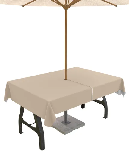 Miniatura 40 de QueenKer Mantel de exterior verde oliva con agujero para sombrilla y cremallera, mantel de color sólido para mesas cuadradas, colección de mesa