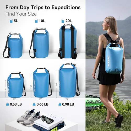 Miniatura 4 de MARCHWAY - Bolso seco flotante e impermeable 1.32/2.64/5.28/7.93/10.57 galones, parte superior enrollable, mantiene secos equipos de kayak rafting