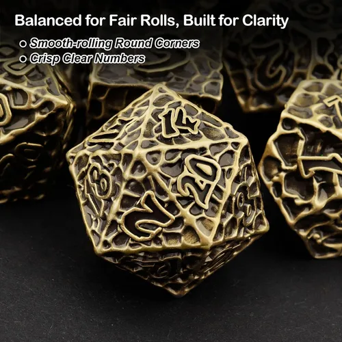Miniatura 2 de Haxtec - Juego de dados de metal DND, dados poliédricos D&D compatibles con Dungeons and Dragons, regalo TTRPG, dados de metal bronce antiguo