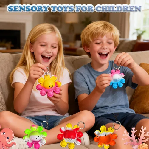 Miniatura 6 de Paquete de 30 mini llaveros de pulpo a granel, juguetes antiestrés para adolescentes y niños, suministros de fiesta de cumpleaños, premios de verano