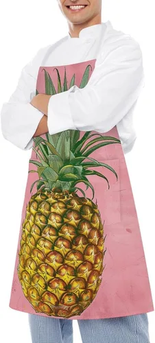 Miniatura 4 de MUSM Apron for Adults - 27.6 X 31.5 Inch, Heavy-Duty Polyester Aprons with Two Large Pockets, Waterproof Peach Pineapple Pattern Kitchen Apron for