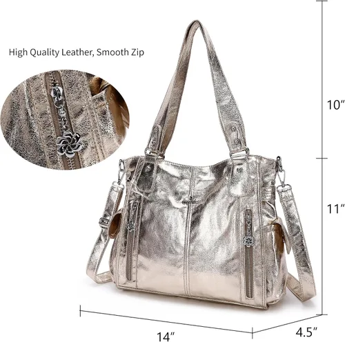 Miniatura 6 de Angel Kiss Bolsos para mujer con tiras en la parte superior, bolso estilo Hobo, bolsas de hombro espaciosas y casuales, cartera estilo Tote de PU