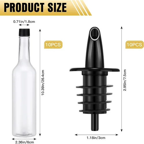 Miniatura 2 de Tioncy 10 juegos de botellas de plástico de 15 onzas con vertedores, 10 botellas de plástico para jarabe de cuello largo con vertedor y tapas, Negro