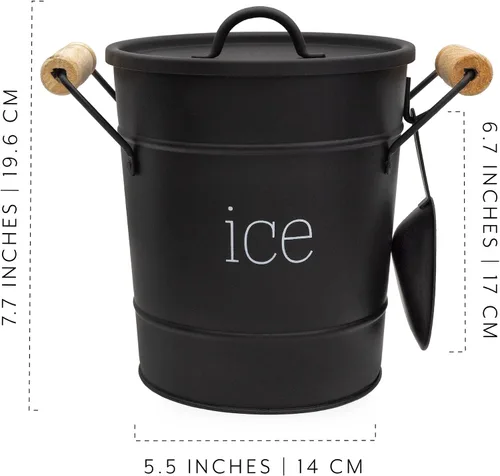 Miniatura 6 de AuldHome Design Cubo de hielo esmaltado de granja (negro); servidor de hielo de metal aislado estilo retro