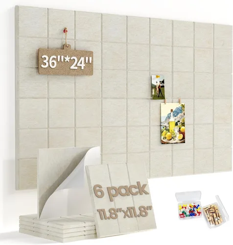 Miniatura 17 de Pizarra de corcho grande para paredes con 30 pasadores, 11.8 x 11.8 pulgadas, paquete de 6 tablones de anuncios para oficina en casa, cocina, tablón