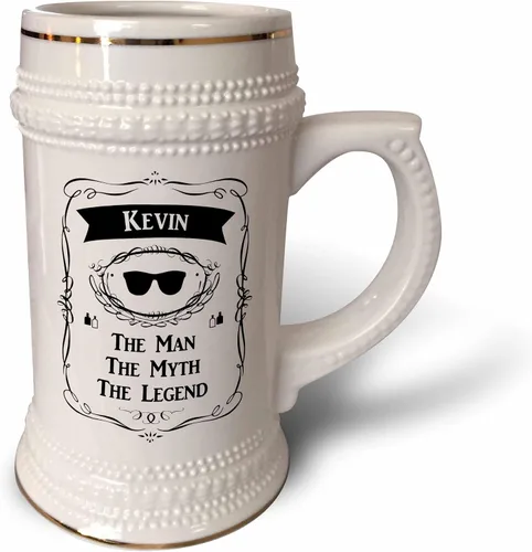 3dRose Kevin-The Man The Myth The Legend Name - Taza de regalo personalizada, 18 onzas (STN_232322_1), jarra de 22 onzas, color blanco