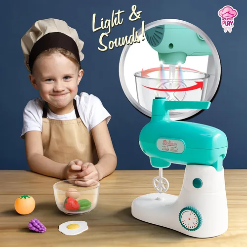 Miniatura 4 de Lollipop Juego de mezclador de pie de lujo para niños pequeños de 3 años en adelante, juego de cocina gourmet de 9 piezas con frutas, huevos
