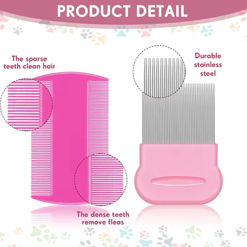 Miniatura 4 de Maitys 8 peines para piojos de pulgas de doble cara para piojos, liendres y eliminación de caspa, peine de plástico y metal, peine para piojos