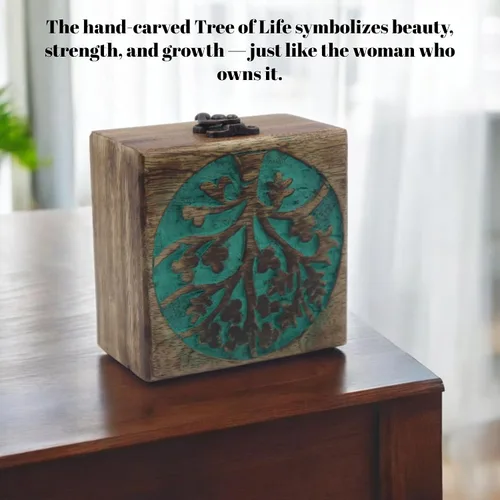 Miniatura 42 de Urna de madera antigua hecha a mano con grabado del árbol de la vida tallada a mano para mujeres y hombres, joyas Acentos de decoración del hogar