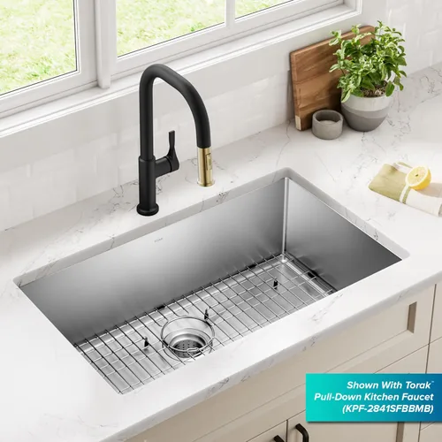 Miniatura 3 de Kraus Standart PRO - Fregadero de cocina de montaje inferior con tazón individual para bar de acero inoxidable, calibre 16, 10 pulgadas, KHU101-10