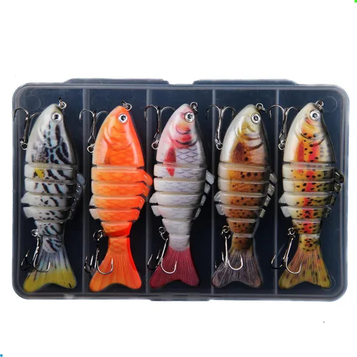 Señuelos de pesca multiarticulados para lubina, trucha, perca, hundimiento lento, realista, señuelos de natación, caja de aparejos de agua dulce y
