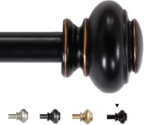 H.VERSAILTEX - Cortinero para ventana ajustable y decorativo de 3/4 pulgadas de diámetro, para una sola ventana, con remates clásicos Negro