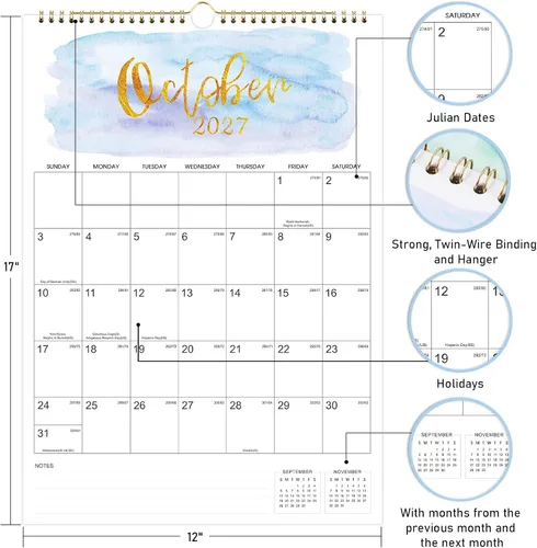 Miniatura 4 de Calendario de pared 2026 – Calendario de pared colgante 2026 de enero de 2026 a diciembre de 2026, 11.4 x 14.6 pulgadas, encuadernación de doble