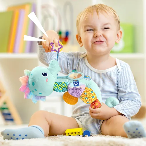Miniatura 4 de LIGHTDESIRE Juguetes para bebés musicales de caballito de mar, juguetes de animales de peluche para bebés con crujido y sonajeros, juguetes