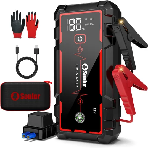 Miniatura 13 de Arrancador de Batería, Arrancador de Batería Portátil, Arrancador de Batería de Coche con 3 Modos de Linterna, Brújula, Banco de Energía y Cable