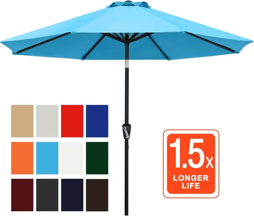 Miniatura 2 de ABCCANOPY Sombrilla de patio al aire libre de 9 pies, sombrilla de mesa de 8 varillas con manivela para una fácil instalación, adecuada para jardín