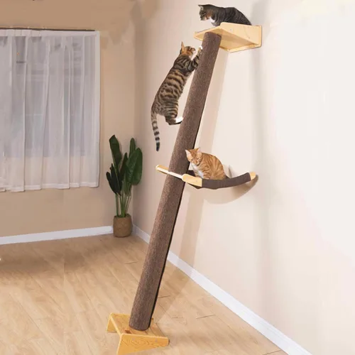 Miniatura 8 de SHENGOCASE Árbol Rascador Moderno de 78.7" de Alto Inclinado Torre Poste Rascador Pilar con Percha Cama, Poste de Escalada para Pared y Ventana