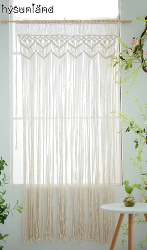 Miniatura 4 de Cortinas bohemias de macramé, cortina de macramé para colgar en la pared, cortina con cuentas decoración