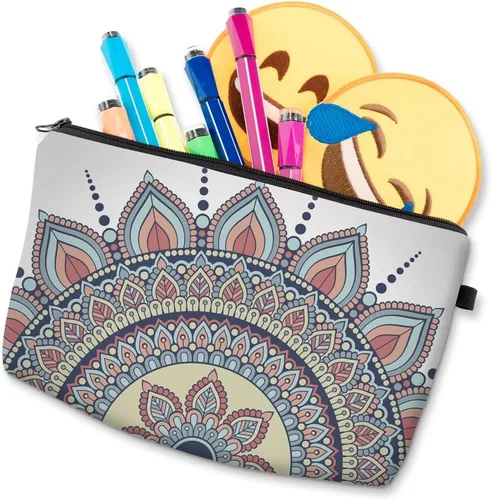 Miniatura 6 de Deanfun - Bolsa de maquillaje impermeable con diseño de mandala y flores, impermeable, espaciosa, cosmetiquera, bolsa de viaje ideal como regalo