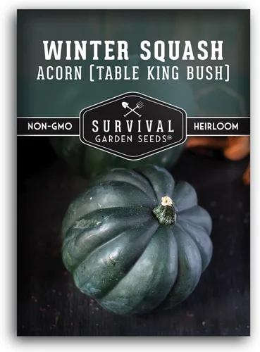 Table King - Semilla de calabaza bellota para plantar, 1 paquete con instrucciones para plantar y cultivar calabazas de invierno estilo arbusto en