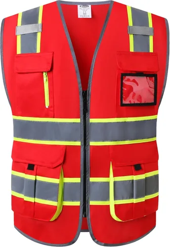 Miniatura 9 de JKSafety Chaleco de seguridad de malla de alta visibilidad con 9 bolsillos para hombres y mujeres, Chaleco reflectante de seguridad, cremallera