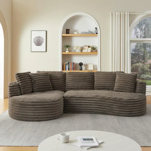 Miniatura 26 de KEVINSPACE Sofá curvo de 101 pulgadas, 4 asientos, moderno sofá de tela boucle de lujo, sofás de respaldo curvado de mediados de siglo, moderno