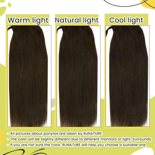 Miniatura 8 de RUNATURE - Extensión de cola de caballo de cabello humano con pinzas y cinta mágica, extensiones de cabello corto lacio y grueso, color castaño, 12