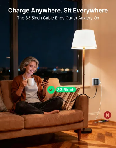 Miniatura 5 de Gitryin Cargador de pared USB C de 40 W con cable retráctil integrado, bloque de carga rápida plegable 2 en 1, artículos esenciales de viaje