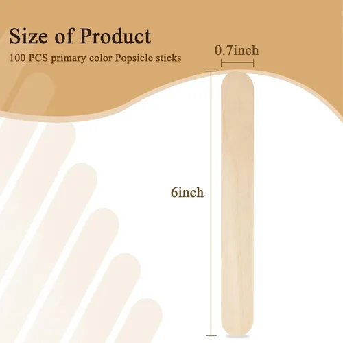 Miniatura 2 de KTOJOY 100 piezas de palos de madera jumbo para manualidades, palos de polo de 15,2 cm de largo x 1,9 cm de ancho, para helados, pop ice y golosinas