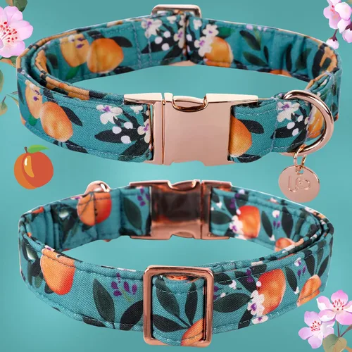 Miniatura 2 de Peach - Collar de algodón de verano para perro con hebilla de metal, collar de regalo para niñas o niños pequeños, medianos y grandes, lindos