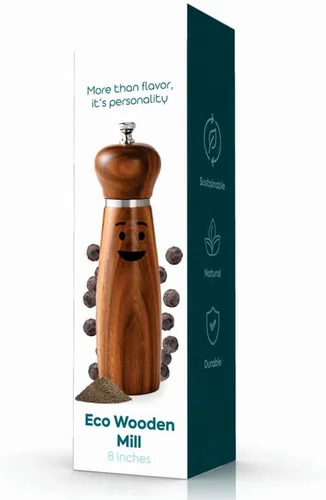 Miniatura 9 de Juego de molinillo manual de sal y pimienta, juego de molinillo de sal y pimienta de madera de acacia de 8 pulgadas, molinillo de pimienta