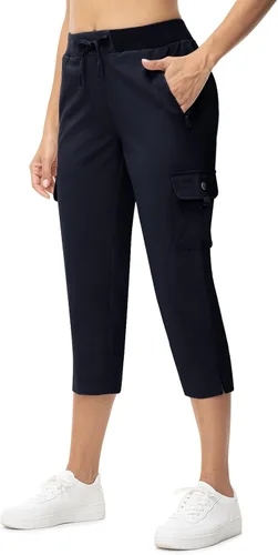 Miniatura 5 de TBMPOY Pantalones capri ligeros de secado rápido para mujer, con bolsillos tipo cargo, resistentes al agua, pantalones de viaje casuales al aire