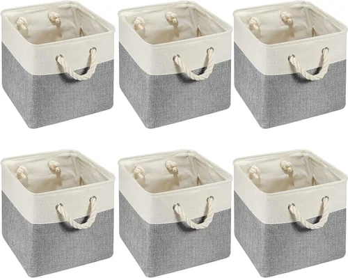 Geiserailie 6 cubos de almacenamiento de tela de 11 x 11 pulgadas, canastas plegables con asas de transporte resistentes, cestas de mimbre para el