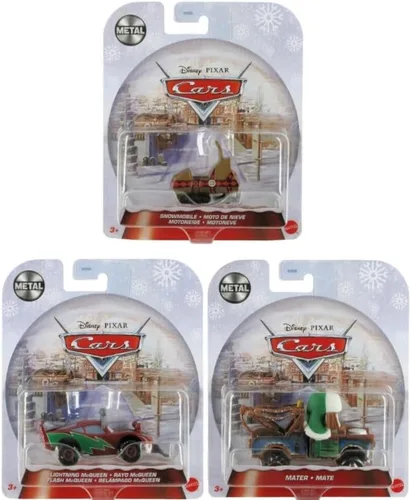 Miniatura 7 de Disney Pixar Cars Holiday Christmas Special Edition Winter Series - Paquete de fundición a presión de 3 autos – Mater, Lightning McQueen y moto