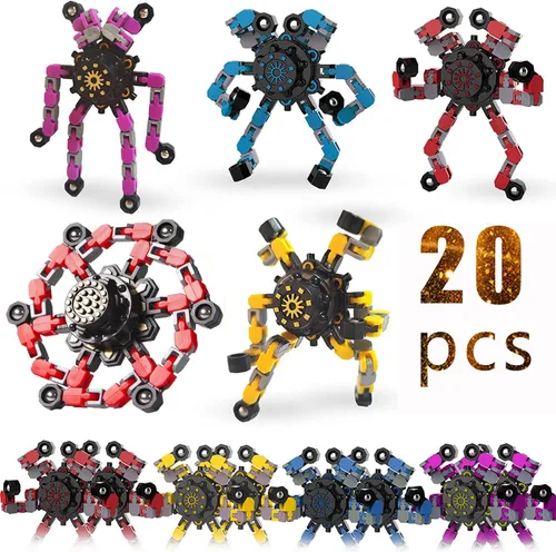 20 piezas de juguetes fidget spinners al azar, juguetes dedo robot deformables DIY, juguete spinner de descompresión, juguetes gyro mecánicos