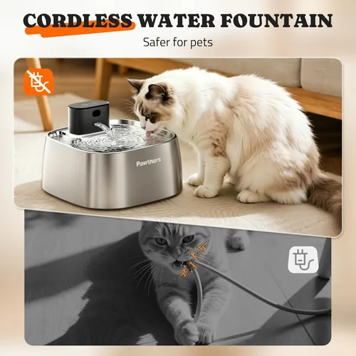 Miniatura 5 de Fuente de agua para gatos sin bombeo, dispensador de agua automático inalámbrico para gatos y perros, 108 oz/3.2 L, fuente Pawtners Pet