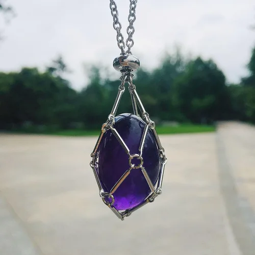 Miniatura 7 de Collar con soporte de piedra de cristal, collar de soporte de cristal hecho a mano, collar de jaula de cristal ajustable, collar de jaula de cristal