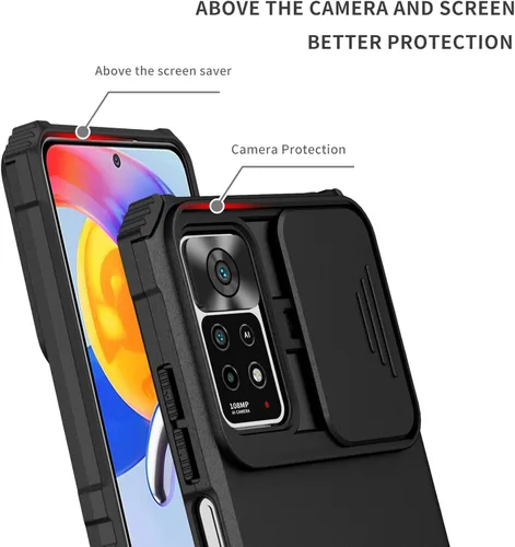 Miniatura 9 de Asuwish Funda de teléfono para Xiaomi Redmi Note 11 Pro 4G/5G con protector de pantalla de vidrio templado y cubierta de cámara deslizante Soporte