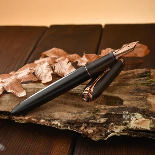 Miniatura 5 de HONG DIAN Pluma estilográfica A10, punta suave extra fina, madera de ébano negro con diseño de tapa magnética y juego de caja de metal
