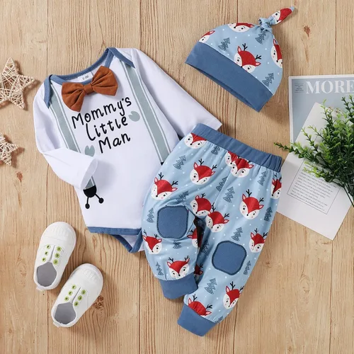Miniatura 2 de Dimoybabe Conjunto de ropa para bebé recién nacido 3 piezas mameluco de manga larga pantalones sombrero